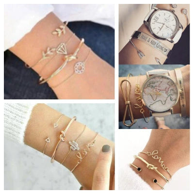 Simple Alloy Electroplated Open Bracelet With Cactus Leaf Pineapple Letter Arrow And Knotted Design