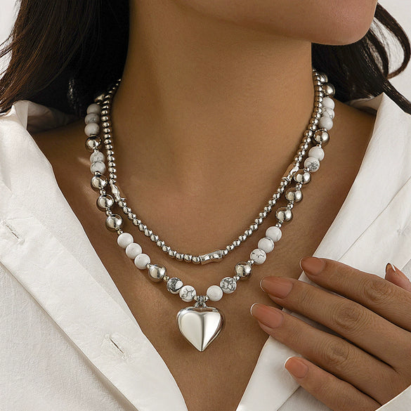 Simple Alloy Heart Pendant Necklace With Electroplating Treatment