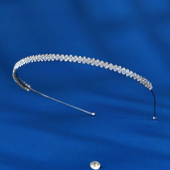 Simple Alloy Rhinestone Thin Headband For Women Diamond Inlay Hairband Elegant Daily Hair Jewelry