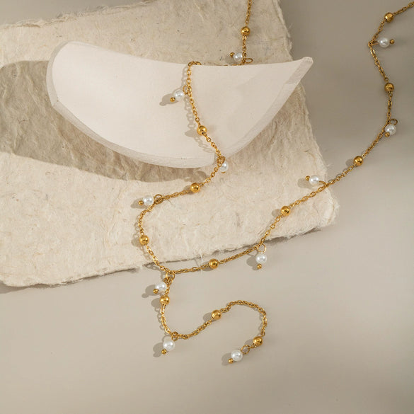 Simple And Elegant Girly Light Luxury Niche Non Fading Millet Bead Pearl Necklace In Stainless Steel With Geometric Shape And Electroplating