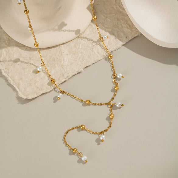 Simple And Elegant Girly Light Luxury Niche Non Fading Millet Bead Pearl Necklace In Stainless Steel With Geometric Shape And Electroplating