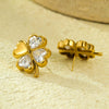 Simple And Highend Stainless Steel 18K Electroplated Women's Earrings With Fourleaf Clover Design And Zircon
