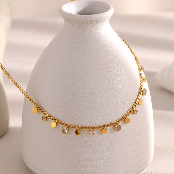 Simple And Versatile Commuter Necklace Stainless Steel Plated 18K Gold Geometric Disc Side Chain Electroplated For Women