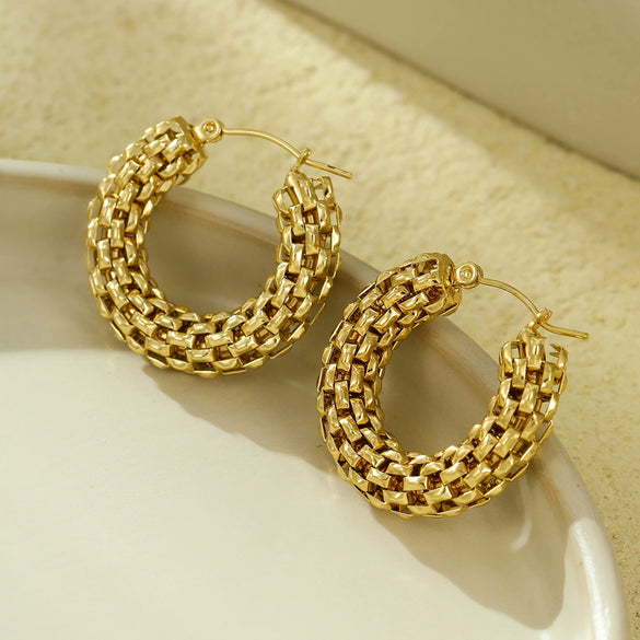 Simple Atmospheric Cshaped Hollow Vintage Style Stainless Steel Electroplated Women's Ring Earrings