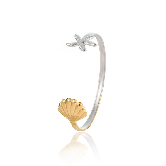 Simple Atmospheric Ocean Wind Jewelry Stainless Steel Starfish Scallop Bracelet Open Ring With Electroplating