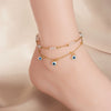 Simple Beach Style Turkey Blue Eyes Pendant Beaded Chain Titanium Steel Multi Layer Stacked Electroplated Geometric Anklet For Women