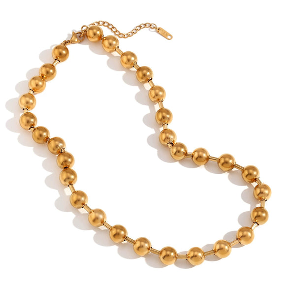 Simple Bead Chain Necklace For Women Exaggerated Personality Stainless Steel With 18K Gold Plated Geometric Design Electroplated