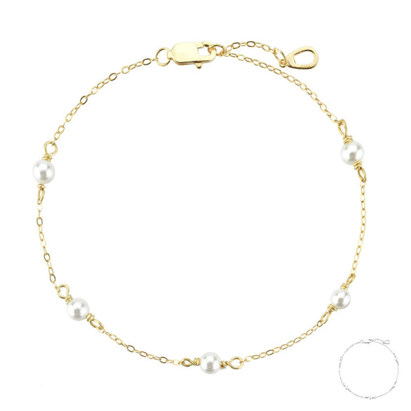 Simple Bead Chain S925 Sterling Silver Austrian Crystal Pearl Women's Bracelet With Geometric Design And Platinum Or 18K Gold Electroplating