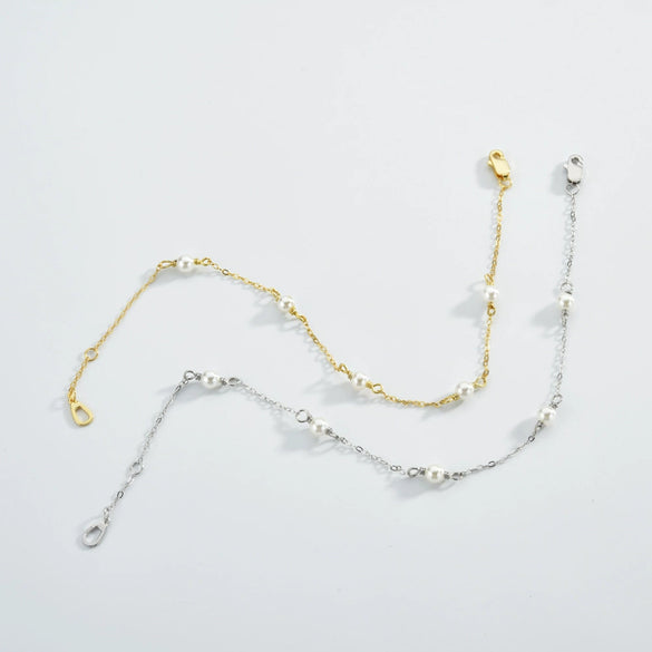 Simple Bead Chain S925 Sterling Silver Austrian Crystal Pearl Women's Bracelet With Geometric Design And Platinum Or 18K Gold Electroplating