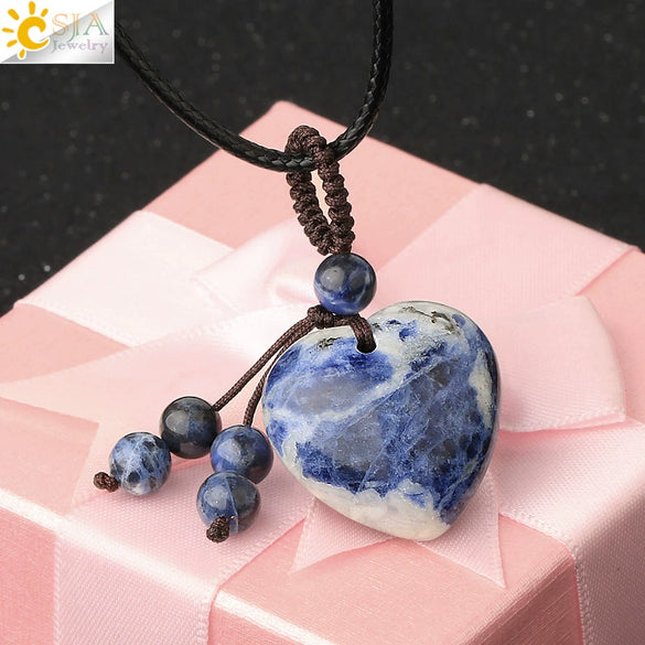Simple Beaded Natural Crystal Stone Heartshaped Necklace For Men And Women
