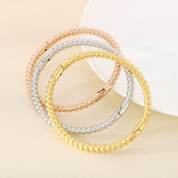 Simple Beads Water Corrugated Geometric Stainless Steel Open Oval Twopiece Ring And Bracelet Jewelry With Electroplating