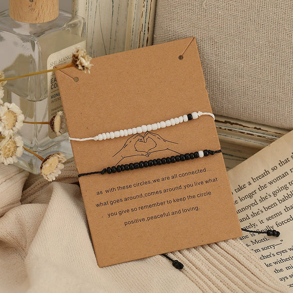 Simple Black And White Rice Beads Woven Geometric Handmade Bracelet For Couples And Girlfriends Jewelry Wholesale