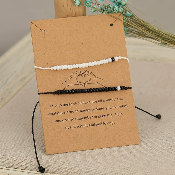 Simple Black And White Rice Beads Woven Geometric Handmade Bracelet For Couples And Girlfriends Jewelry Wholesale