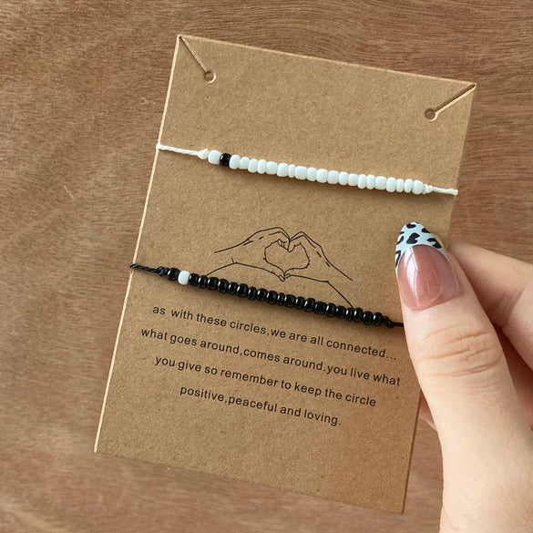 Simple Black And White Rice Beads Woven Geometric Handmade Bracelet For Couples And Girlfriends Jewelry Wholesale