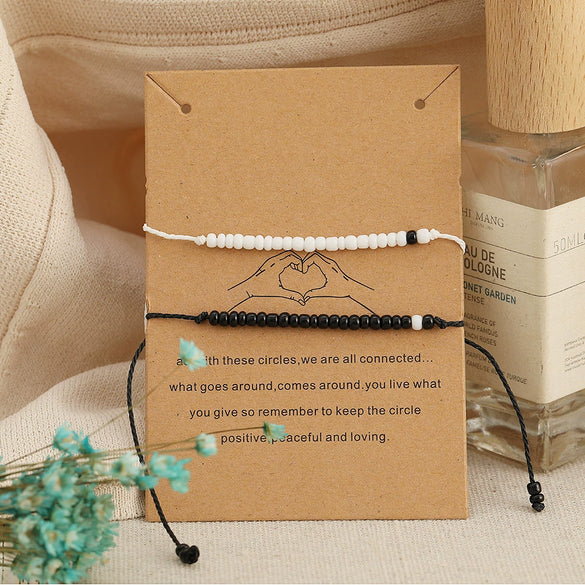 Simple Black And White Rice Beads Woven Geometric Handmade Bracelet For Couples And Girlfriends Jewelry Wholesale