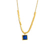 Simple Blue Square Titanium Steel Necklace With Electroplating For Women Geometric Design Cold Style Niche Design High Grade Clavicle Chain