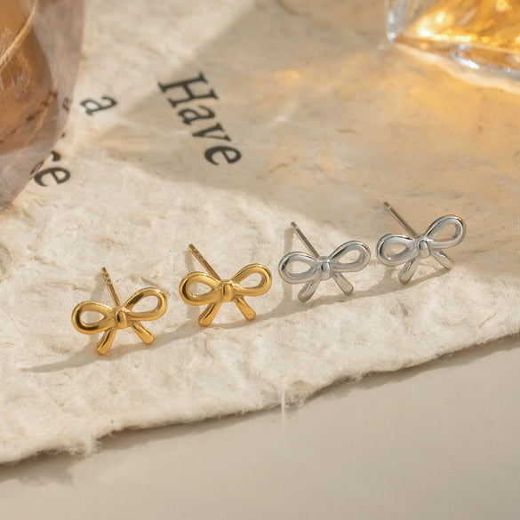 Simple Bow Earrings For Women Stainless Steel Electroplated Elegant Classic Campus Jewelry Accessories