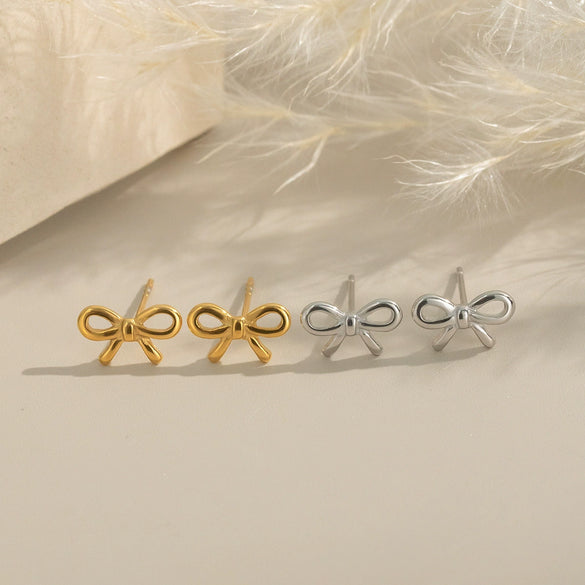 Simple Bow Earrings For Women Stainless Steel Electroplated Elegant Classic Campus Jewelry Accessories