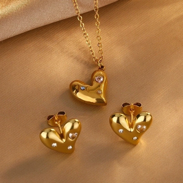 Simple Bow Stainless Steel Jewelry Set With Roman Medallion Irregular Love Pattern Electroplated For Women