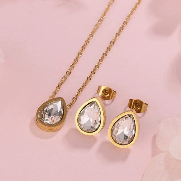 Simple Bow Stainless Steel Jewelry Set With Roman Medallion Irregular Love Pattern Electroplated For Women