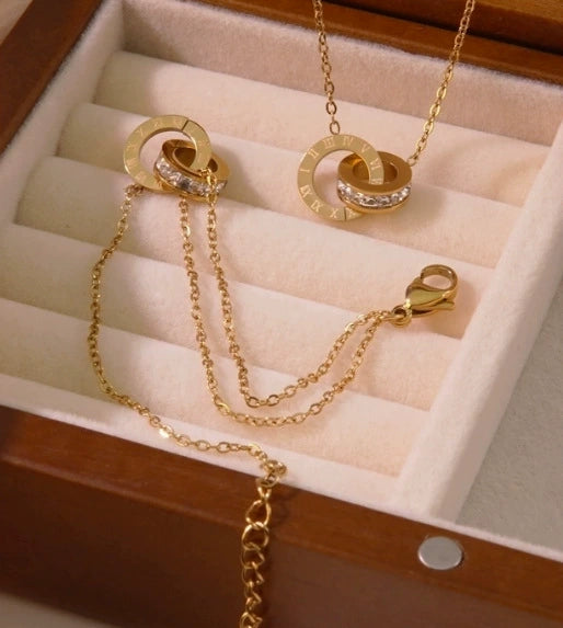 Simple Bow Stainless Steel Jewelry Set With Roman Medallion Irregular Love Pattern Electroplated For Women