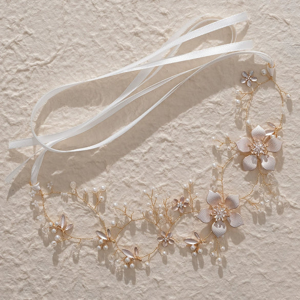 Simple Bridal Flower Alloy Handmade Hair Band With Pearl And Rhinestone Accents Rhombus Pattern Wedding Headpiece
