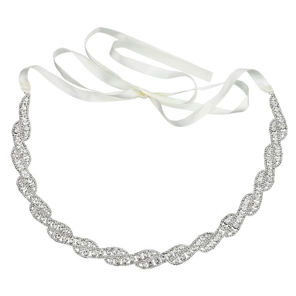 Simple Bridal Rhinestone Metal Waist Chain Luxury Diamond Wedding Dress Belt Accessory With Floral Woven Fabric Buckle
