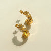 Simple C Shaped Stainless Steel Diamond Earrings With Electroplating For Women Geometric Style