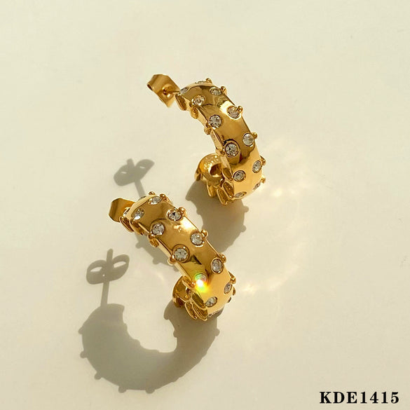 Simple C Shaped Stainless Steel Diamond Earrings With Electroplating For Women Geometric Style