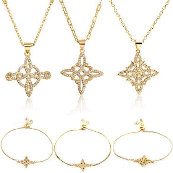 Simple Celtic Knot Jewelry Set With Copper Pendant Goldplated Necklace And Bracelet For Unisex