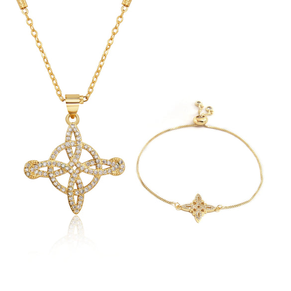 Simple Celtic Knot Jewelry Set With Copper Pendant Goldplated Necklace And Bracelet For Unisex