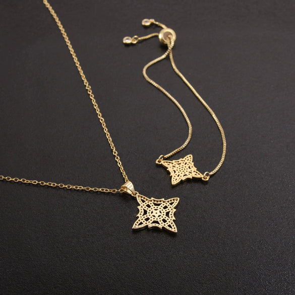Simple Celtic Knot Jewelry Set With Copper Pendant Goldplated Necklace And Bracelet For Unisex