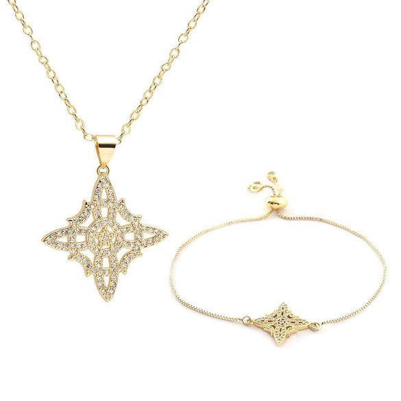 Simple Celtic Knot Jewelry Set With Copper Pendant Goldplated Necklace And Bracelet For Unisex