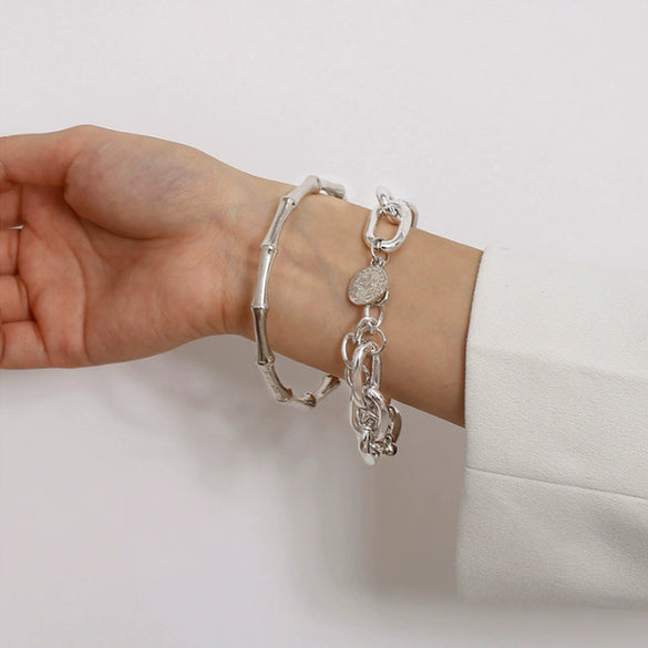 Simple Chain Bracelet Fashion Mix And Match Hollow Jewelry Stacked Wind Crystal Alloy Electroplating Letters Numbers Text Unisex