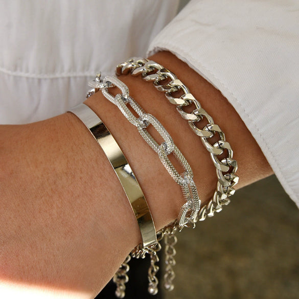 Simple Chain Bracelet Fashion Mix And Match Hollow Jewelry Stacked Wind Crystal Alloy Electroplating Letters Numbers Text Unisex