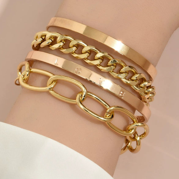 Simple Chain Bracelet Fashion Mix And Match Hollow Jewelry Stacked Wind Crystal Alloy Electroplating Letters Numbers Text Unisex