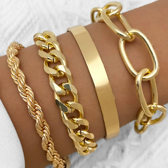 Simple Chain Bracelet Fashion Mix And Match Hollow Jewelry Stacked Wind Crystal Alloy Electroplating Letters Numbers Text Unisex