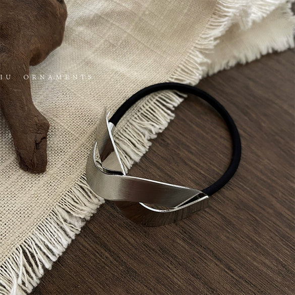 Simple Chic Geometric Brushed Alloy Hair Tie Handmade Metal Elastic Hair Band Hair Accessory For Women