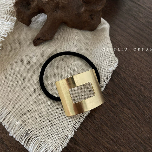 Simple Chic Geometric Brushed Alloy Hair Tie Handmade Metal Elastic Hair Band Hair Accessory For Women