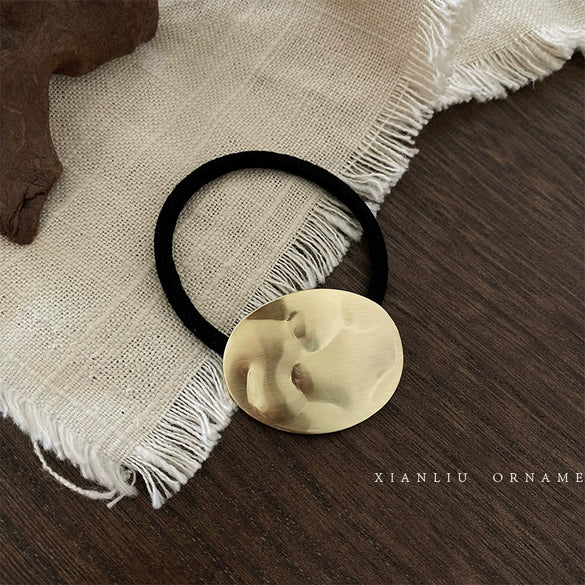 Simple Chic Geometric Brushed Alloy Hair Tie Handmade Metal Elastic Hair Band Hair Accessory For Women