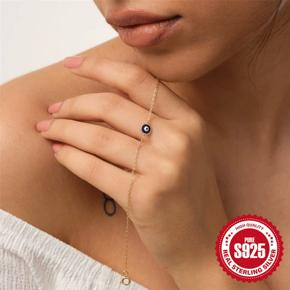 Simple Classic Retro Women's S925 Sterling Silver Devil's Eye Geometric Bracelet With Electroplating
