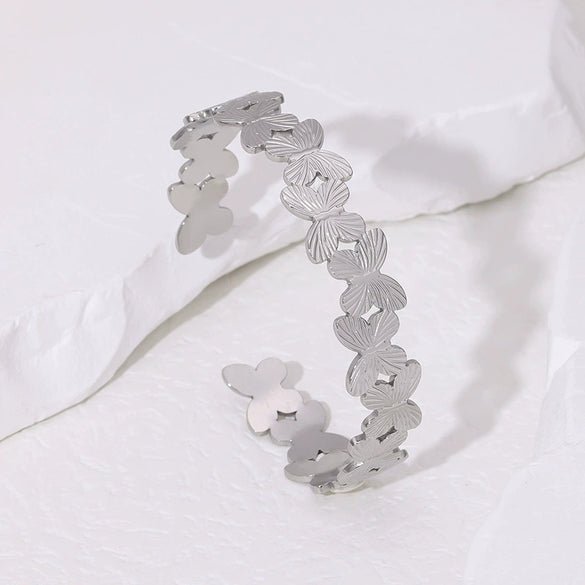 Simple Cold Style Geometric Love Flower French Gold Plated Stainless Steel Bracelet For Women