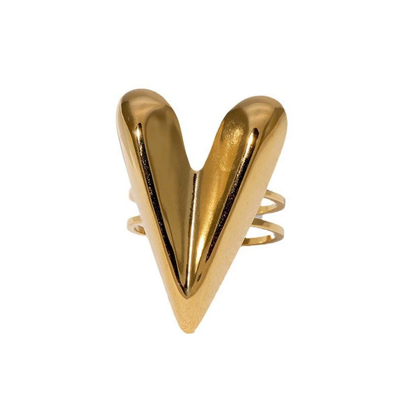 Simple Cold Style Heartd Open Ring In Stainless Steel With Electroplating For Women