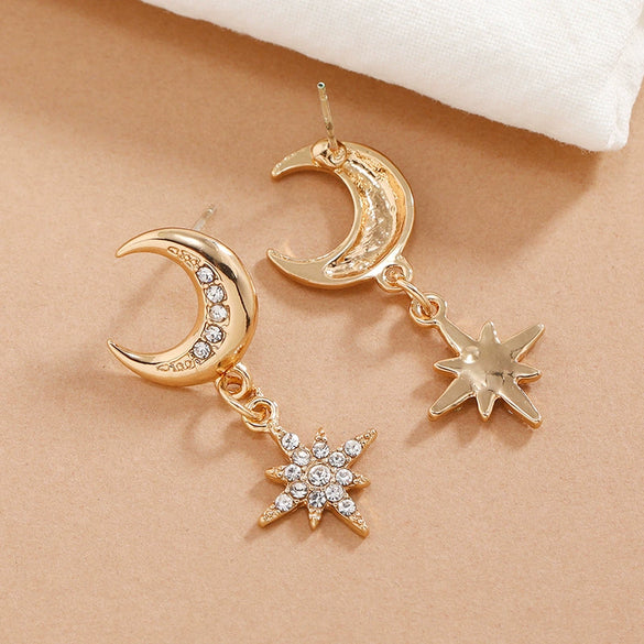 Simple Cold Style Long Earrings Alloy With Star Pattern And Diamond Treatment Process