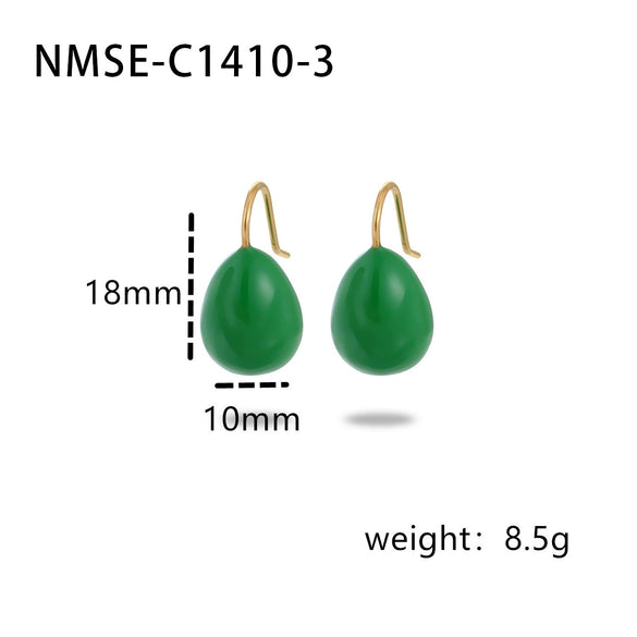 Simple Color Oil Dripping Bean Titanium Steel Electroplated Earrings Fashionable Light Luxury Nonfading