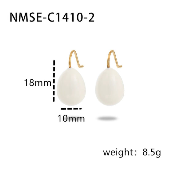 Simple Color Oil Dripping Bean Titanium Steel Electroplated Earrings Fashionable Light Luxury Nonfading