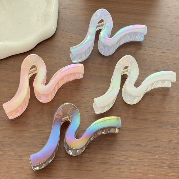 Simple Colorful Jelly Colored Plastic Resin Hair Clip For Women With Electroplating Versatile Bun Shark Clip