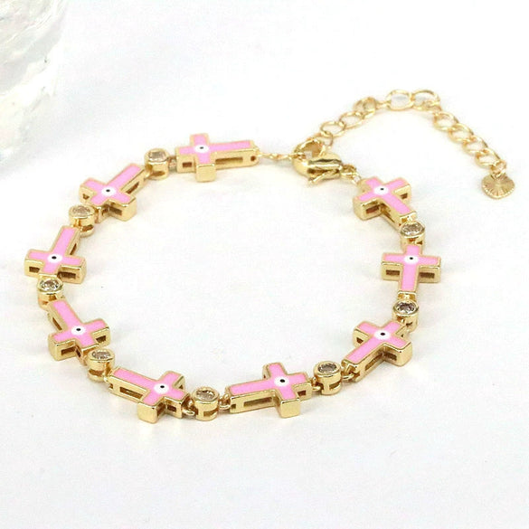Simple Colorful Oil Dripping Evil Eye Geometric Bracelet For Women Copper Zircon Enamel Electroplated