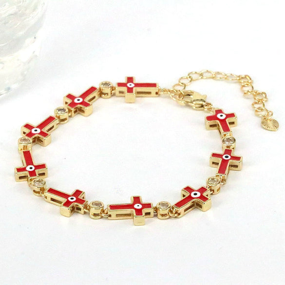 Simple Colorful Oil Dripping Evil Eye Geometric Bracelet For Women Copper Zircon Enamel Electroplated