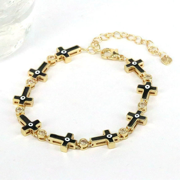 Simple Colorful Oil Dripping Evil Eye Geometric Bracelet For Women Copper Zircon Enamel Electroplated